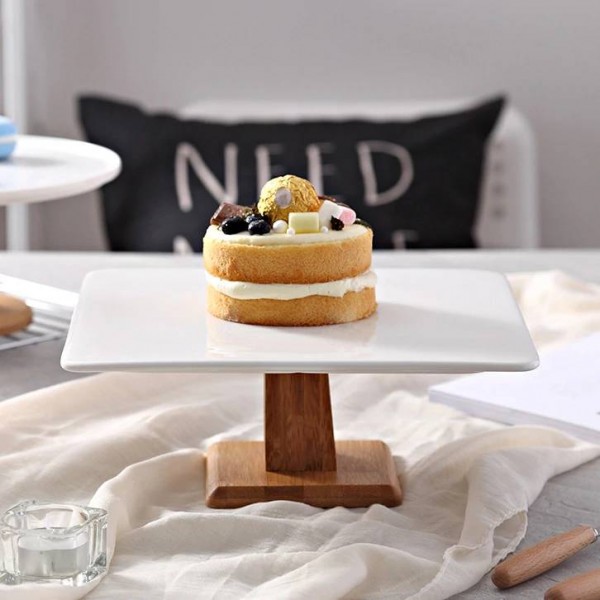 10 '' Quadrato in ceramica Portabottiglie Decorativo in legno di porcellana Composta da portata Vassoio Stoviglie per Budino Torta Chiffon Muffin Tiramisù