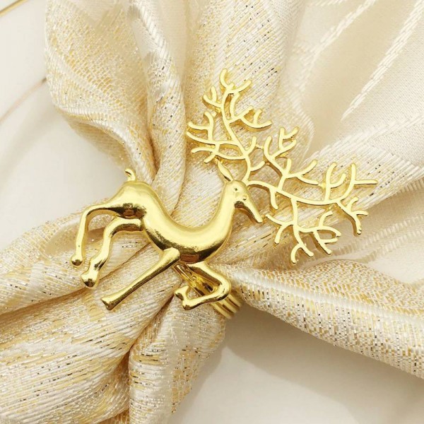 10pcs / lot Anelli di tovagliolo di tovagliolo di cervo in metallo con fibbia di tovagliolo di alce in argento dorato in oro