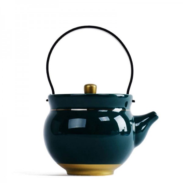 240 ml di porcellana verde scuro in ceramica teiera bordo oro Pu'er pentola set da tè Kung Fu impugnatura bollitore acqua no bollire