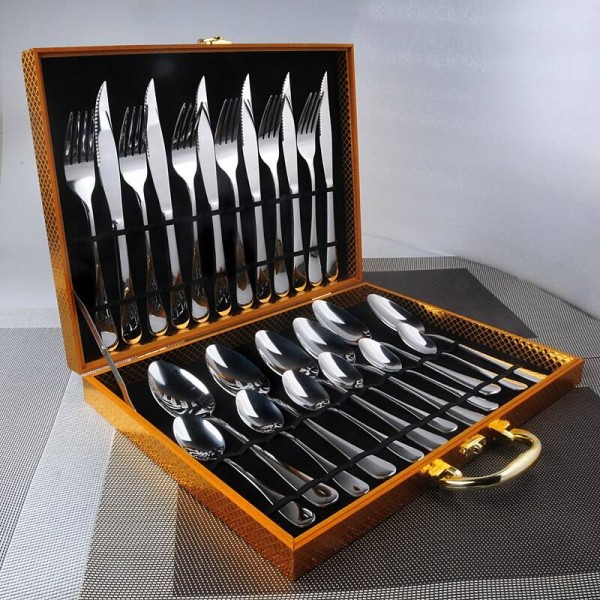 Confezione regalo posate forchetta coltello in acciaio inossidabile 24 pezzi set posate argento