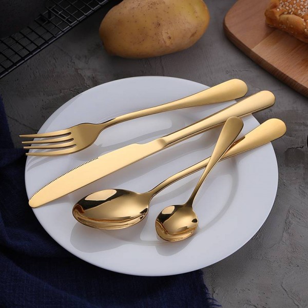 Set di posate in oro dorato 24 pz / lotto forchetta coltello bistecca in oro con scatola regalo in legno di lusso trasporto di goccia