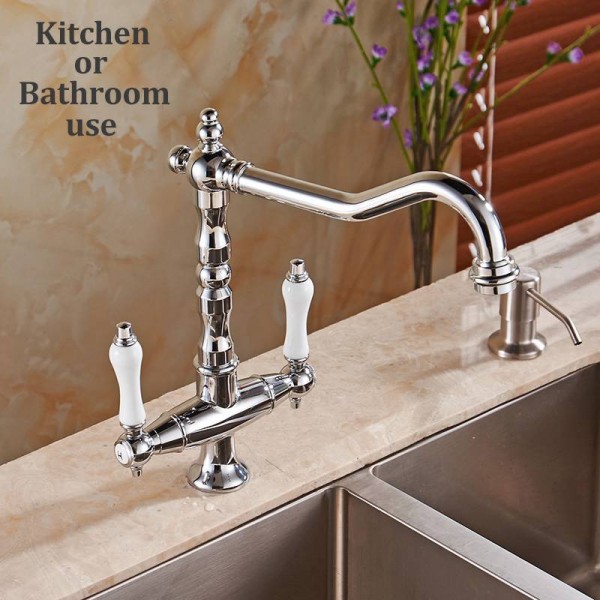 Girevole da 360 gradi in ottone massiccio cromato Miscelatore per bagno rubinetto da cucina freddo e caldo Rubinetto da cucina monoforo Rubinetto da cucina LH-6036L
