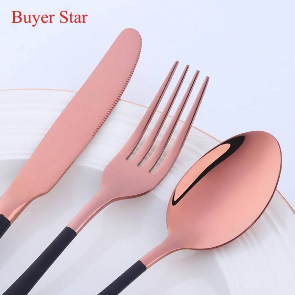 4 pezzi di alta qualità in acciaio inossidabile set di moda in oro rosa nero stoviglie cibo occidentale cucchiaio di lusso forchetta cucchiaino coltello set di posate