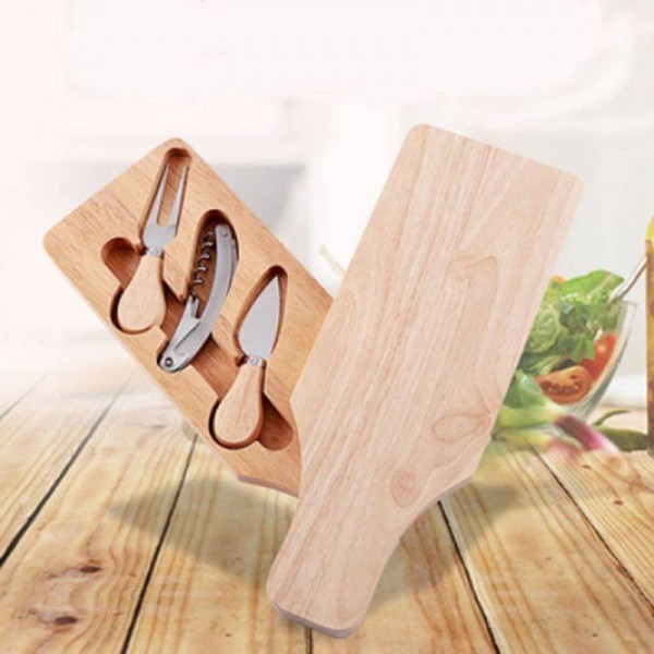 4pcs / set set di coltelli da cucina per formaggi Coltello da formaggio in acciaio inossidabile Manico in legno Set di strumenti per taglierine per burro Forniture per cottura