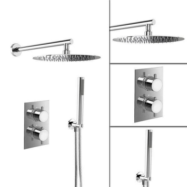 Set soffione termostatico per miscelatore tondo ultrasottile da 8 "con testina manuale cromata per valvola da bagno