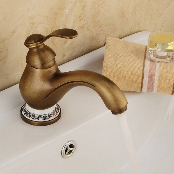 Rubinetti per lavabo Ottone antico Lavabo da appoggio Rubinetto per bagno Rubinetto monocomando Foro in ceramica Deco Miscelatore WC Rubinetti per WC DZ-8009F