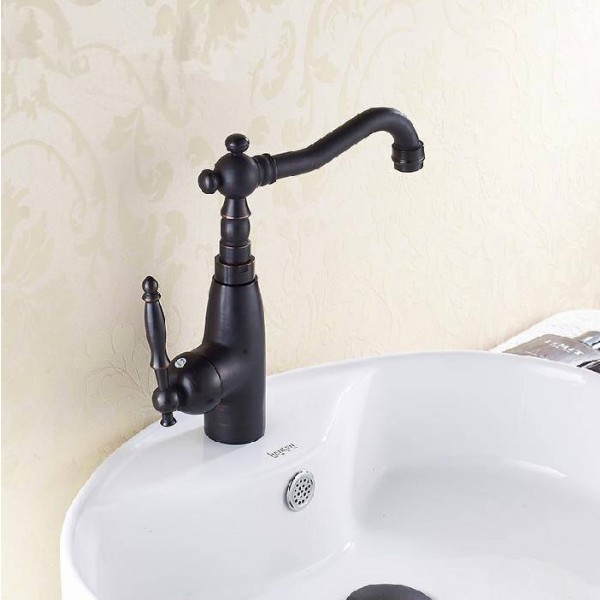 Rubinetti per lavabo Rubinetto per lavabo da bagno in ottone anticato nero Monocomando alto Rotazione beccuccio Vasca da bagno Miscelatore per miscelatore a freddo caldo AST1306