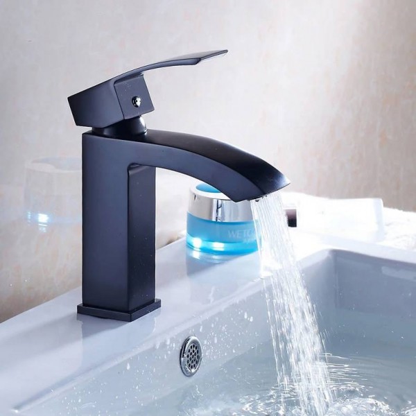Rubinetti lavabo Ottone Nero Cascata Bagno Lavandino Rubinetto Grande bocca quadrata Miscelatore monocomando moderno Miscelatore per lavabo 8068R