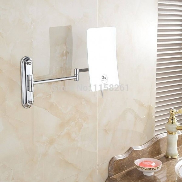 Specchi da bagno 3 Specchi ingranditori Specchio cosmetico da parete sospeso per trucco Specchio bagno pieghevole in ottone cromato quadrato 1303