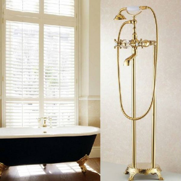 Rubinetti per vasca da bagno Rubinetti da pavimento dorati Rubinetteria per vasca da bagno Miscelatore per doccia in ottone Set doccia di lusso Rubinetto per vasca di lusso HJ-5028K
