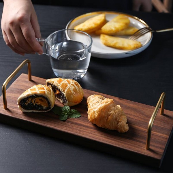 Tagliere in legno di noce nero con manico in legno e vassoio da tè
