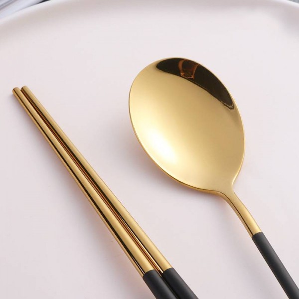 10 paia di bacchette tradizionali in acciaio inossidabile e posate per cucchiaio 18/10 per sushi, pasta, cucina Hashi