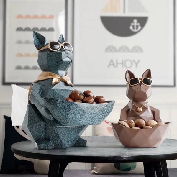 Gatto Cane Figurine Resina Moden Artigianato Animali Miniatura ornamenti carini per la decorazione dell'ufficio domestico Ciotola di stoccaggio Intagliato da collezione