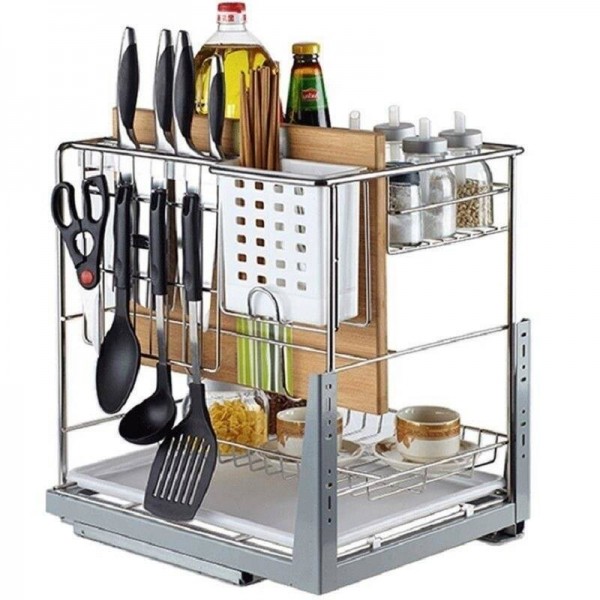 I cestini Gli accessori scorrevoli organizzano i dispensa dell'armadio Cestino di immagazzinaggio dell'armadio da cucina dell'organizzatore della cucina dell'acciaio inossidabile