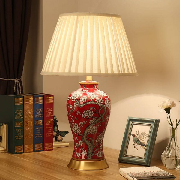 Antico soggiorno Lampada da tavolo vintage Lampada da tavolo in ceramica in porcellana Lampada da tavolo decorazione di nozze fiore rosso