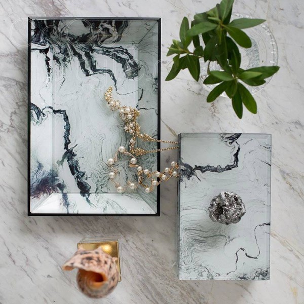 Vassoio e scatola per gioielli creativi InsFashion con motivo in marmo stampa 3D per decorazioni domestiche russe di alta classe