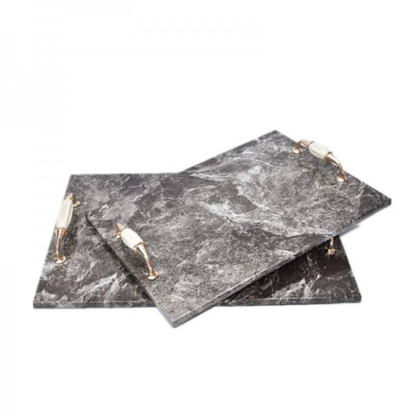 Vassoio da portata in marmo naturale marrone rettangolare rettangolare InsFashion con manico per arredamento hotel ristorante vintage