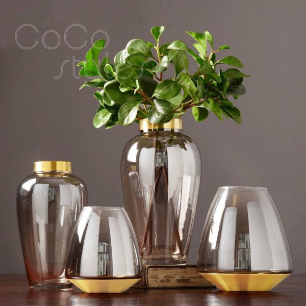 InsFashion Vaso di vetro fatto a mano di alta qualità con ottone per arredamento moderno in stile francese e negozio di fiori