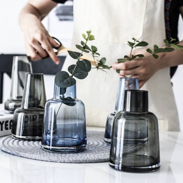 InsFashion vaso unico in vetro nero e blu per arredamento da camera da letto da uomo elegante e arredamento da ristorante