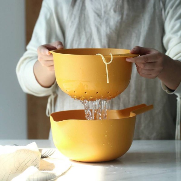 Creativo in fibra di bambù Doppio cesto di scarico Cesto di frutta Cestello del filtro dell'acqua multifunzione Cestello per utensili da cucina