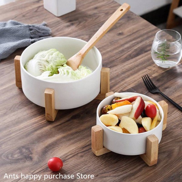 Insalatiera per frutta creativa Scodella per minestra in ceramica per uso domestico Pentola per minestra Ciotola per spaghetti istantanei con grandi snack Con cornice in legno