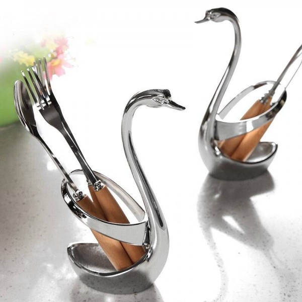 Base per cigno in lega di zinco creativa Set di forchette in acciaio inossidabile Base Combinazione di stoviglie per caffè occidentale Kit di posate