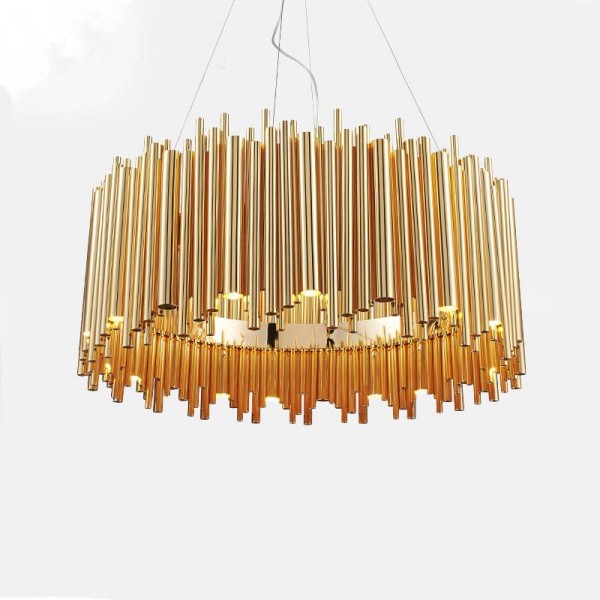 Decorare D50 / 60/70 / 80cm Delizioso Brubeck LED Lampada a sospensione a tubo in alluminio dorato Lampada a sospensione rotonda in oro