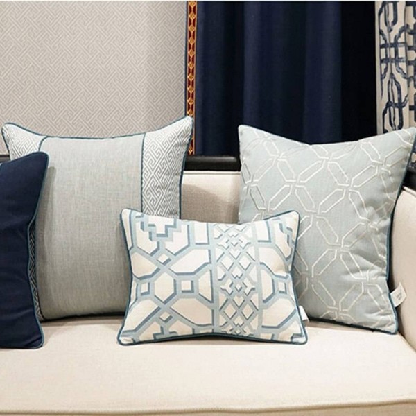 Elegante federa nordica Geometria Blu di lusso Jacquard Tiro Cuscino decorativo Car Cover Housse De Coussin Regalo tessile per la casa