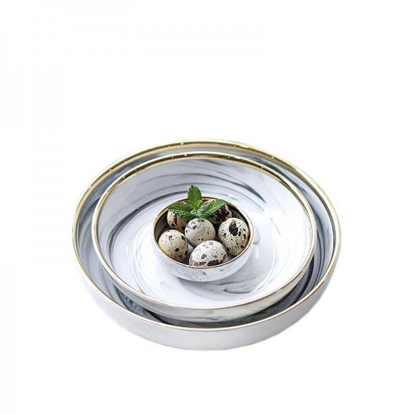 Trama di marmo in ceramica in stile europeo Piatto di spaghetti Confine in oro Stoviglie Verdure Piatti profondi Ciotola di riso Zuppe Ciotole di pasta