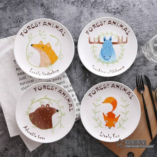 Fashion Style 8 * pollici Dia Bone Piatti di riso in ceramica Cartone animato Modello Porcellana Stoviglie Insalata Sushi Piatto da torta