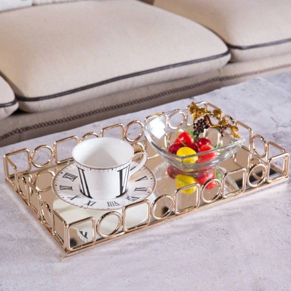 Vassoio dorato Home Decorazione morbida Set da tè desktop Vassoio di stoccaggio Decorazione Vassoio rettangolare in metallo per hotel