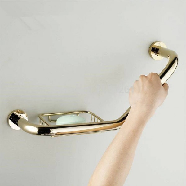 Maniglioni Ottone dorato Maniglia del bagno Vasca da bagno Bracciolo Maniglioni con portasapone Bar di sicurezza domestica Servizi igienici Corrimano anziani 51-2