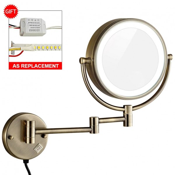 Specchio per trucco illuminato da vanità con ingrandimento 10X Luci a specchio a doppia parete per bagno pieghevole da barba allungato