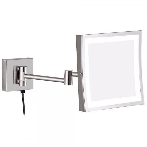 3x specchio cosmetico illuminato da vanità con luci a led e ingrandimento, specchio da bagno quadrato da parete con specchio in nichel