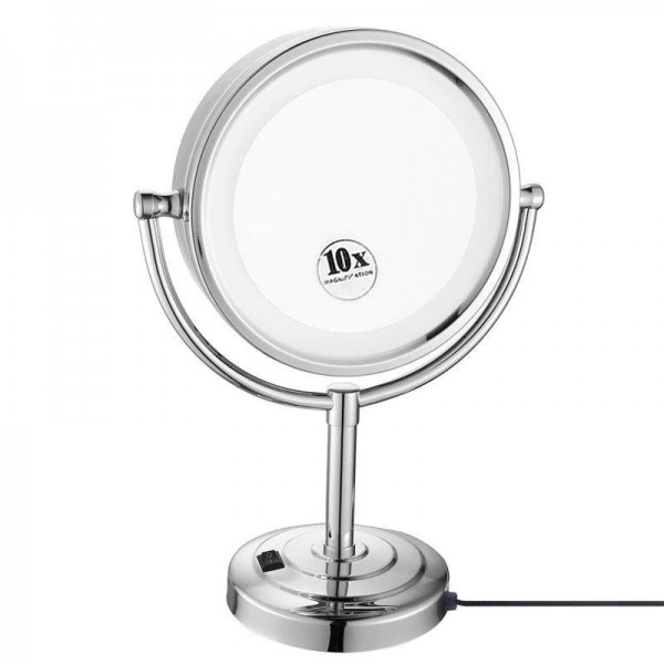 8.5 "Luci da specchio a LED per trucco da trucco da tavolo Ingrandimento specchio cosmetico bifacciale x10 e cromo lucido normale