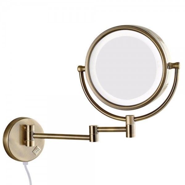 Specchio per il trucco da parete per bagno con luci a led e specchio ingranditore 10X a doppio braccio allungabile pieghevole a doppia faccia antico