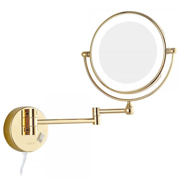 Specchi per il trucco del bagno a parete con luci a led e specchio ingranditore da 7x ingrandimento bifacciale allungato oro 8 "
