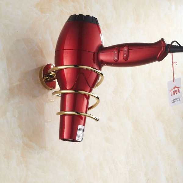 Supporto per asciugacapelli Asciugacapelli in metallo finitura oro Appendiabiti Portaoggetti a parete Accessori per bagno Decorazione Asciugacapelli Scaffale 3062