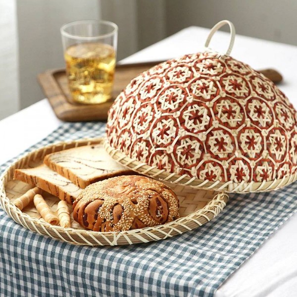 Pane di bambù fatto a mano di vimini del rattan della paglia della frutta dell'alimento di bambù con la salute naturale dell'organizzatore del pane di stoccaggio della cucina del piatto rotondo del coperchio