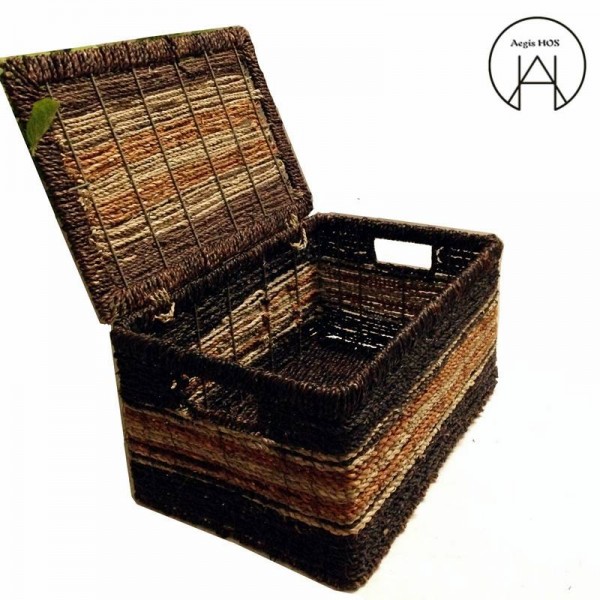 Rattan fatto a mano Cestello portaoggetti con finitura in tessitura di bambù Scatole portaoggetti Portaoggetti per abbigliamento Scatola non deformata A prova d'umidità