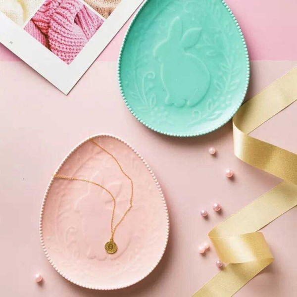 Piatto per gioielli in ceramica ovale InsFashion chic con motivo a nastro inciso per set regalo per ragazza e festa della mamma