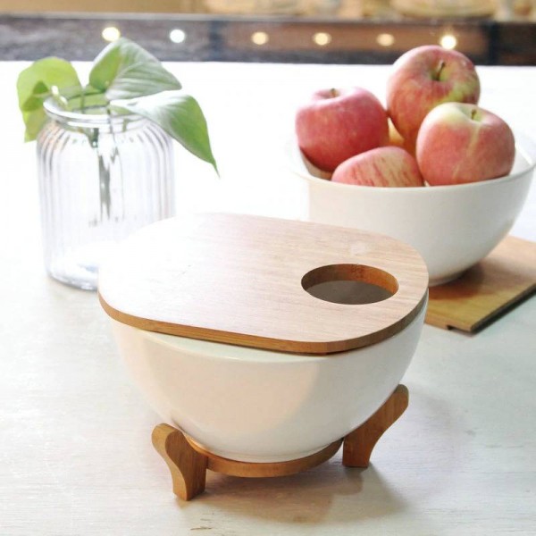 Ciotola in ceramica da tavola giapponese Ciotole per zuppa di grandi dimensioni per la casa con coperchio Insalatiera per frutta Scodella binaurale bianca pura con coperchio