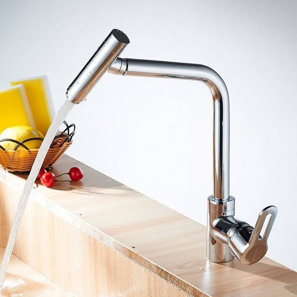 Rubinetto della cucina Miscelatore monocomando Girevole 360 gradi beccuccio Ottone cromato Rubinetto della cucina rubinetto dell'acqua calda acqua fredda Rubinetto YC-CF5021