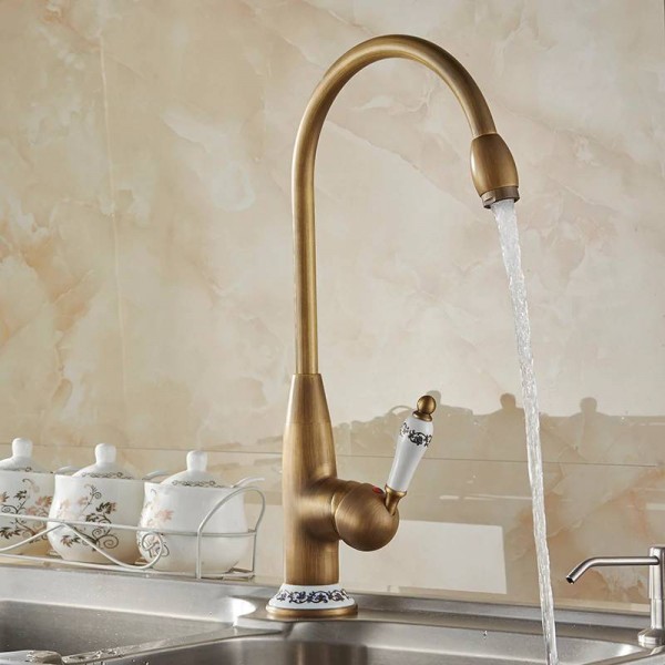 Rubinetti da cucina Rubinetto in bronzo antico per miscelatore da cucina con gru in ceramica Miscelatore per acqua fredda e calda da cucina Lavello 4116F