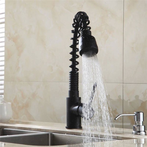 Rubinetti da cucina Estrarre Lavandino per gru nero Rubinetto girevole Miscelatore Uscita acqua 2 funzioni Freddo caldo Griferia De Cocina 7112RD