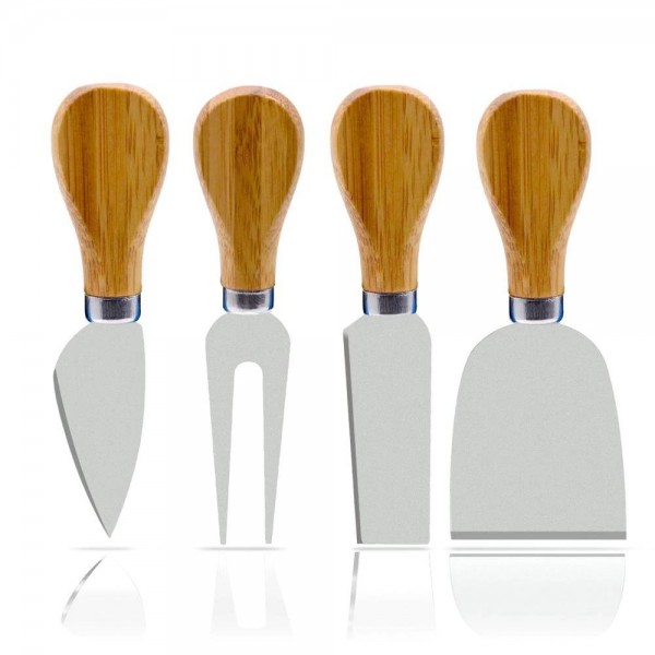 Set di coltelli per formaggi LMETJMA 4 pezzi Set di affettatrici per formaggio in acciaio inossidabile con set di spalmatori per burro al manico in legno KC0269