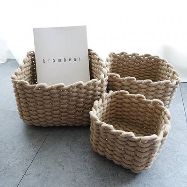 Cestello portaoggetti Loft Paglia in cotone nordico fatto a mano Cestello portaoggetti Finitura casa Abbigliamento morbido Cestino espositore da tiro A SET
