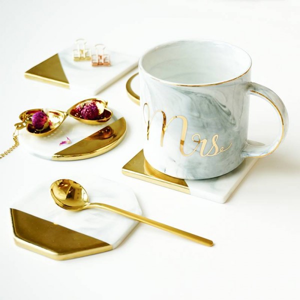 Stuoie di marmo Placcatura in oro Sottobicchieri in ceramica Sottobicchieri Tappetini Decorazioni per la casa Utensili da cucina Cuscinetto da tavolo antiscivolo Lusso stile Europa