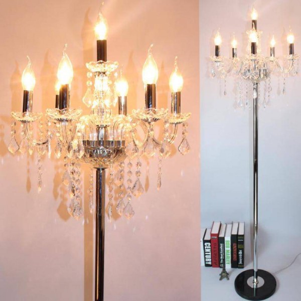 Lampada da terra moderna a led a candela per soggiorno matrimonio Candeliere in cristallo cromato Lambader Party lampada da terra 110-240 V E12 / E14 LED