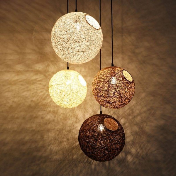 Moderna lampada a sospensione a LED in vimini a sfera in rattan per la camera dei bambini Natale Natale Decorazione della stanza del bambino per matrimoni Lampade da corridoio per bar per feste